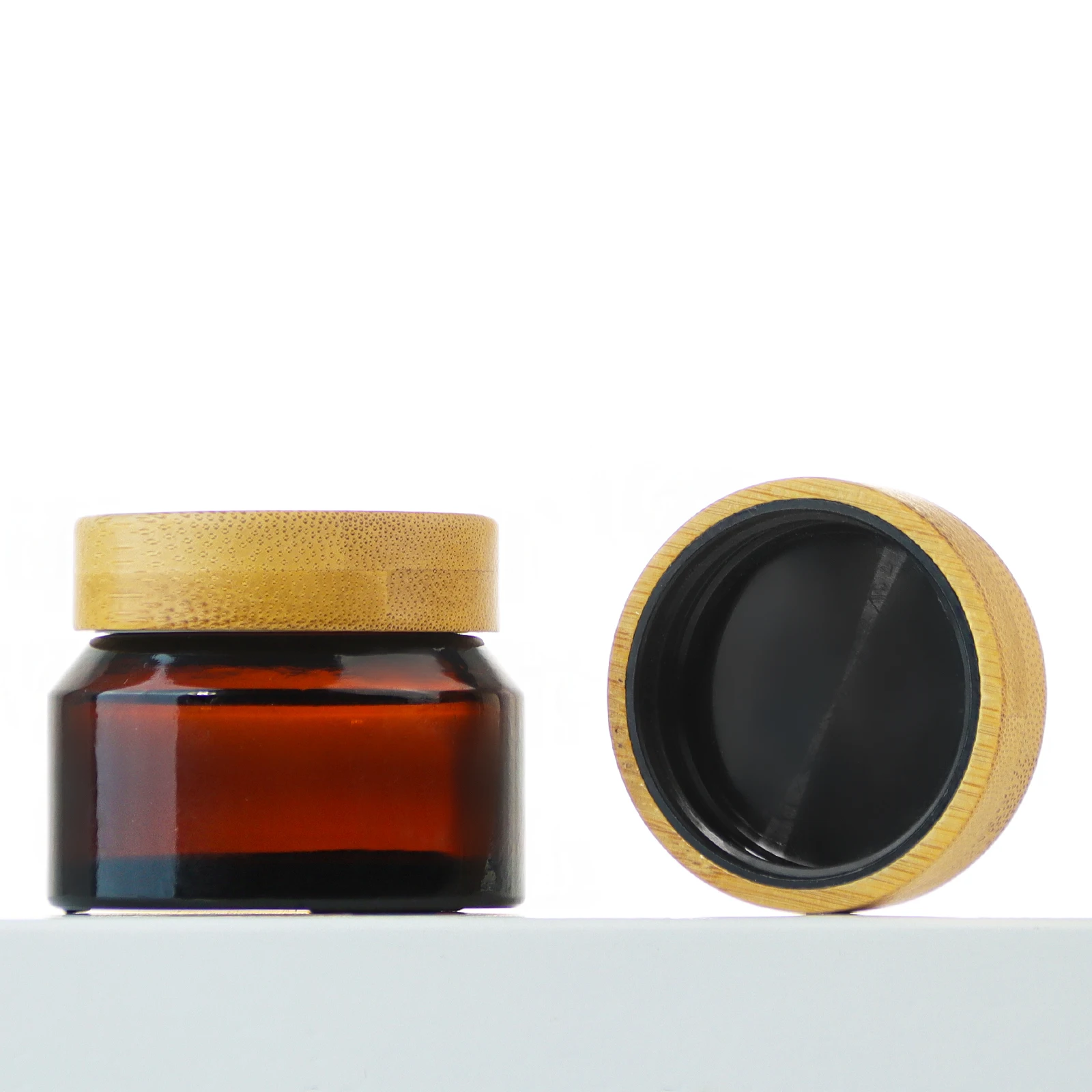 Wholesale Amber Cream Jars with Bamboo cap,30ml,50ml