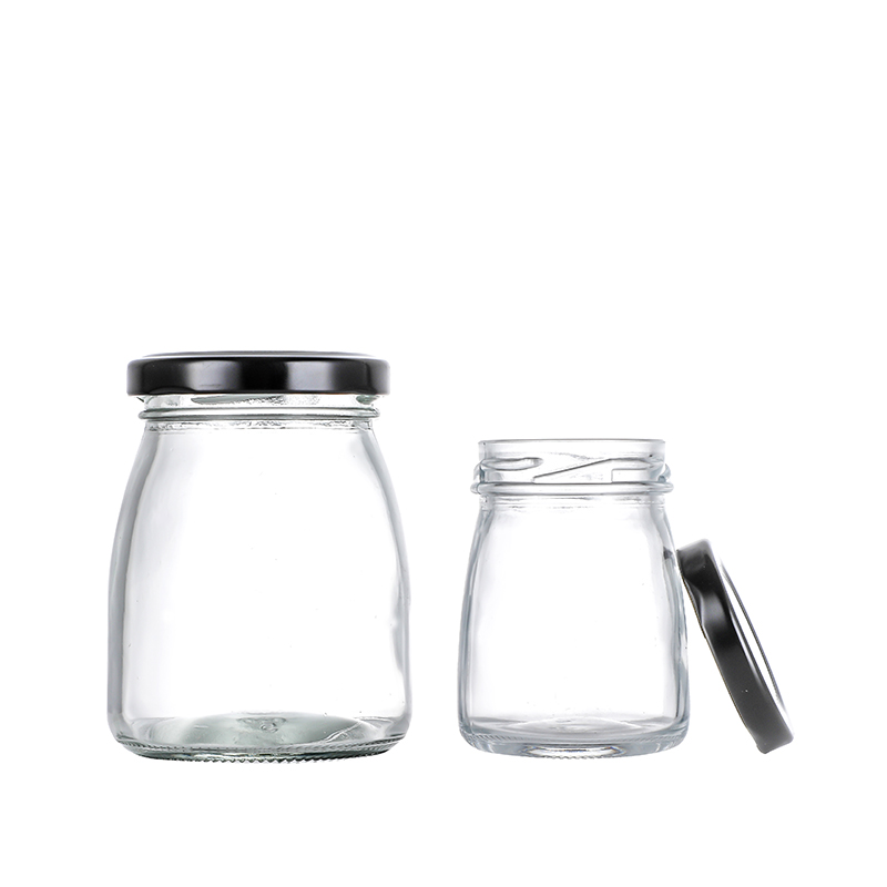 Top Quality  Large Airtight Jars  - 100ml Clear Glass Bottles with Pretty Black Lids Small Glass Jars for Yogurt Pudding Cui Can Glass
